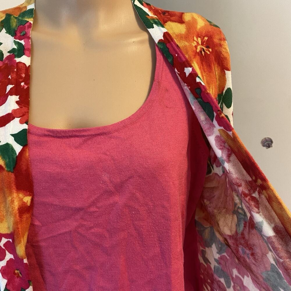 Jones NewYork Signature Women L ShelfTank Cardigan LongSleeve Floral Soft Casual - Picture 8 of 11